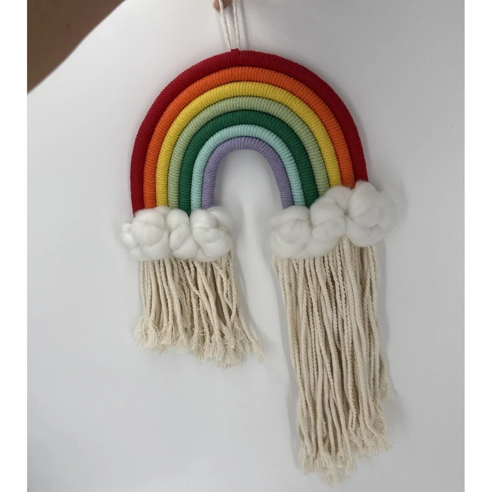 Woven Rainbow Macrame Wall Hanging‎ Cloud Nursery Room Home Bedroom Office Decor